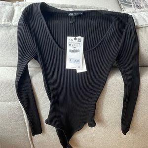 Zara black long-sleeve bodysuit. NEW WITH TAGS**^